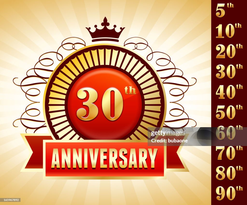 Thirty Year Anniversary Badges Red and Gold Collection Background