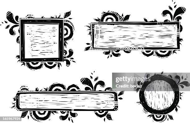 illustrations, cliparts, dessins animés et icônes de frame ensemble - gravure sur bois