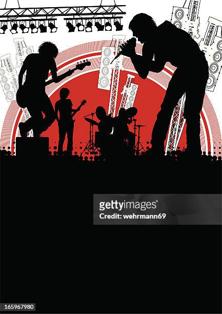 ilustraciones, imágenes clip art, dibujos animados e iconos de stock de banda en etapa - rock moderno
