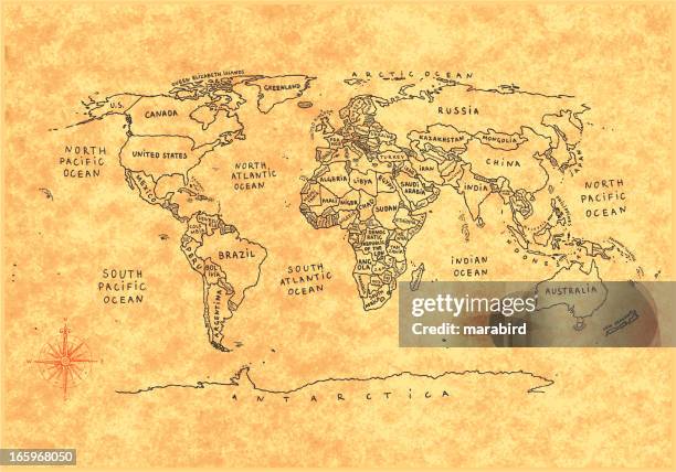 world map - sepia toned background stock illustrations