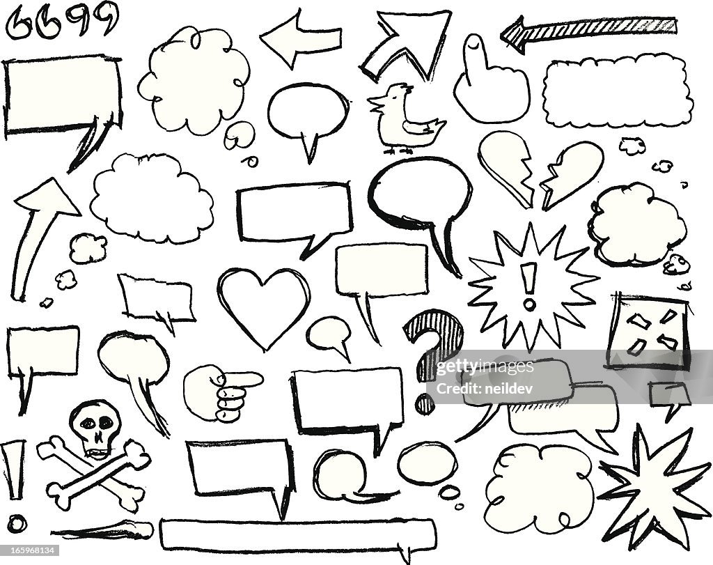 Sketch speech bubbles and graphics