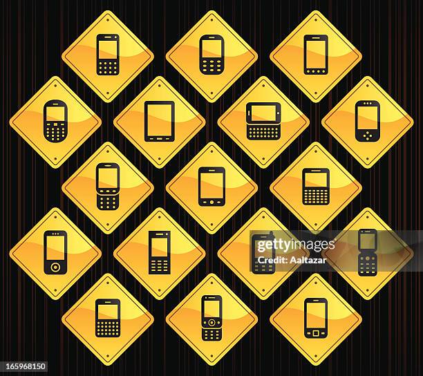 yellow road signs - mobile devices - ergonomic keyboard stock illustrations