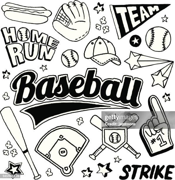 baseball doodles - pennon stock illustrations