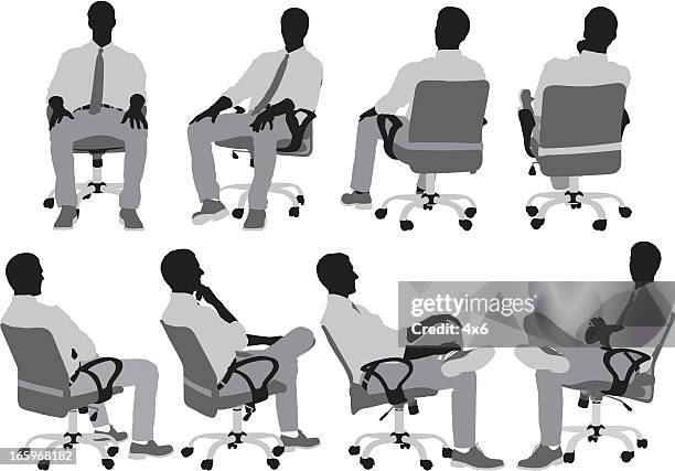 stockillustraties, clipart, cartoons en iconen met businessmen sitting on chair - kin in de hand