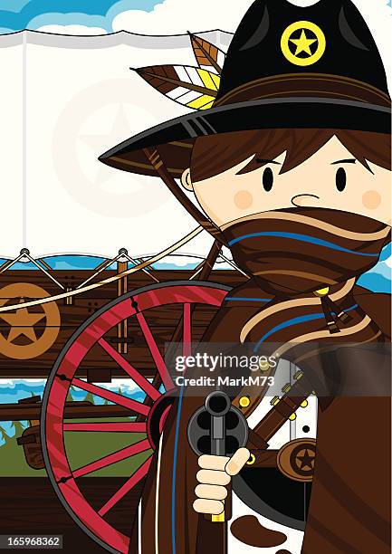 cowboy sheriff & chuck wagon - poncho stock illustrations