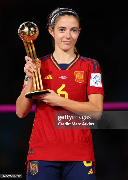 Aitana Bonmati of Spain holds her Golden ball award as top scorer during the FIFA Women's World Cup Australia & New Zealand 2023 Final match between...