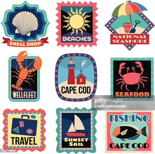 travel stickers cape cod - crab stock illustrations