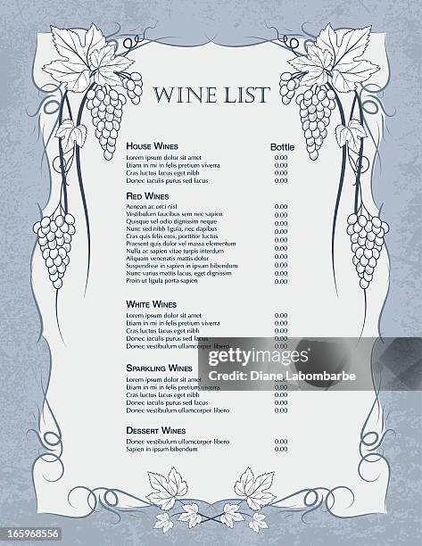 grapes wine list template - wine list stock illustrations