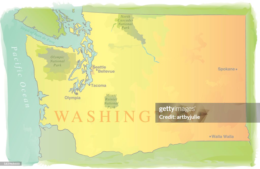 Washington State Map - Watercolor Style