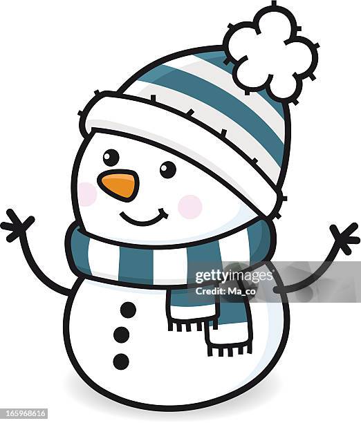 happy snowman with scarf and hat - bobble hat stock illustrations