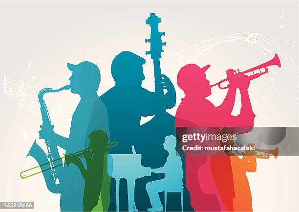 bunte musik-band - künstlergruppe stock-grafiken, -clipart, -cartoons und -symbole