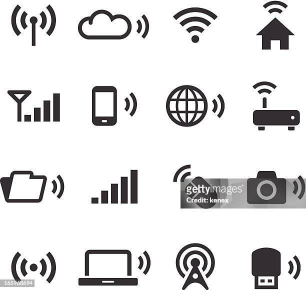 mono icons set | wireless technology - wireless technology stock illustrations