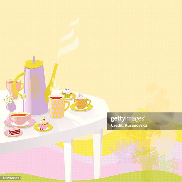summer afternoon tea - english afternoon tea stock illustrations