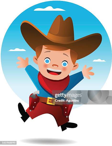 happy cowboy kid - high jump stock illustrations