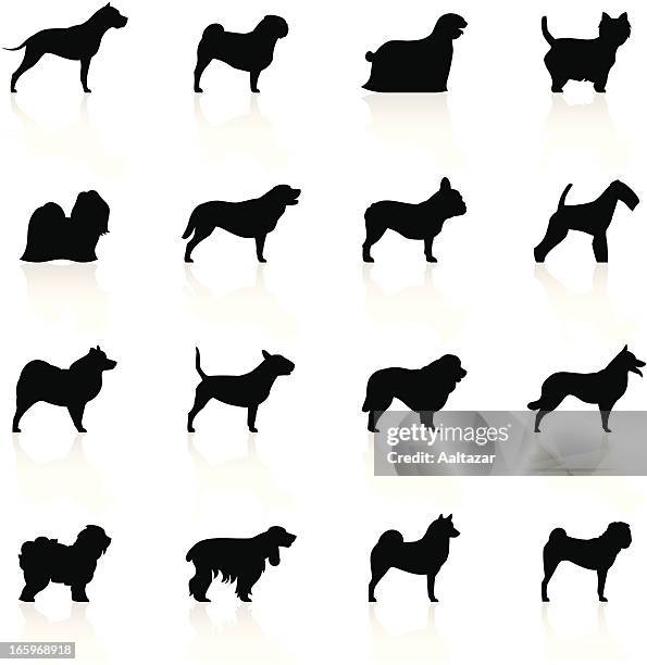 black symbols - dogs - miniature old english sheepdog stock illustrations