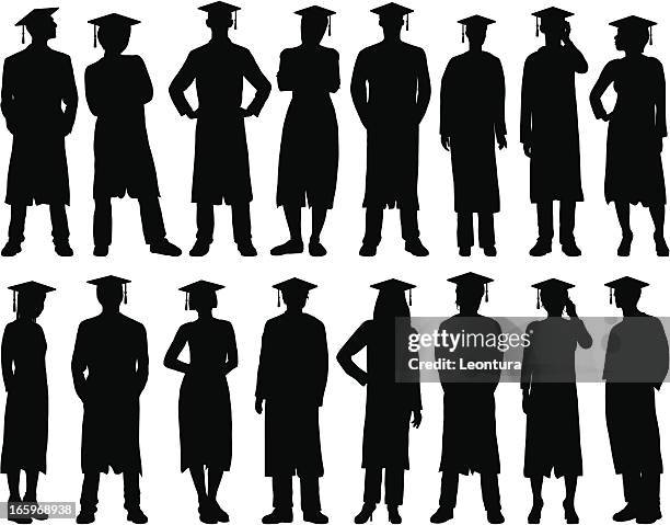 sehr detaillierte absolventen - graduierten talar stock-grafiken, -clipart, -cartoons und -symbole