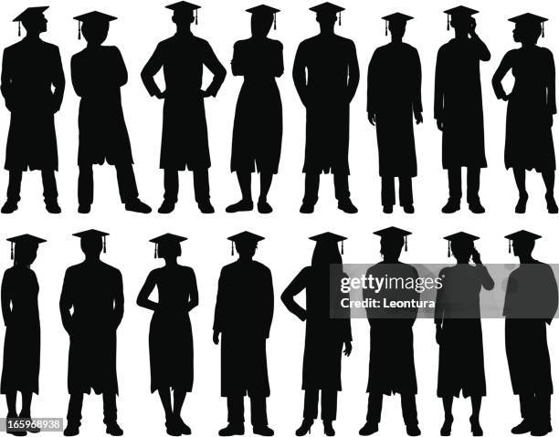 highly detailed graduates - graduation gown vector stock illustrations