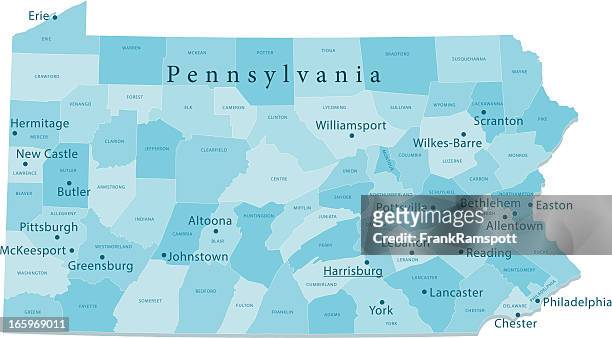 ilustraciones, imágenes clip art, dibujos animados e iconos de stock de vector de mapa de las regiones aisladas, pensilvania - pennsylvania