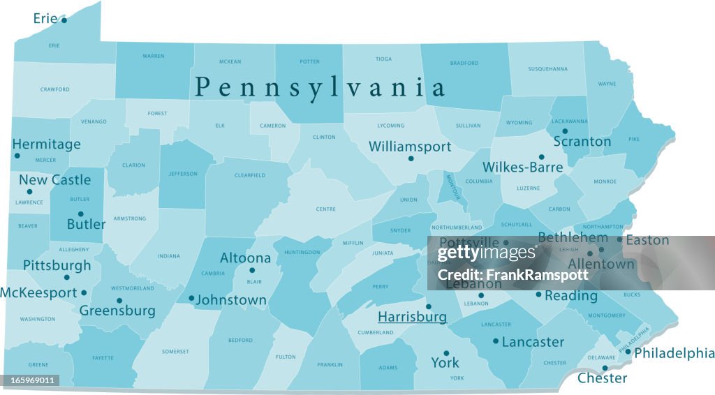 Pennsylvania Vector Map Regions Isolated