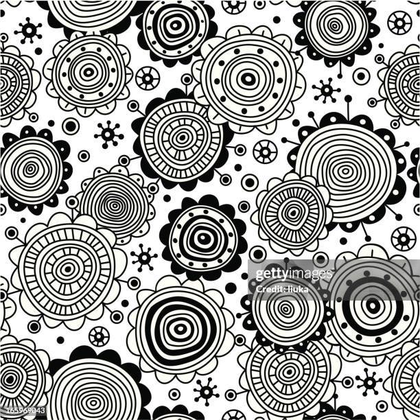 black and white seamless flower pattern - flower border vector stock illustrations