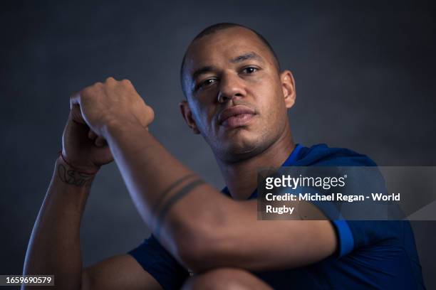 Gael Fickou of France poses for a portrait during the France Rugby World Cup 2023 Squad photocall on September 02, 2023 in Paris, France.