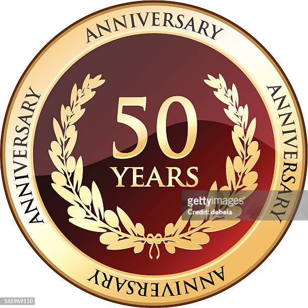 stockillustraties, clipart, cartoons en iconen met golden anniversary shield - fifty years - 50 54 years