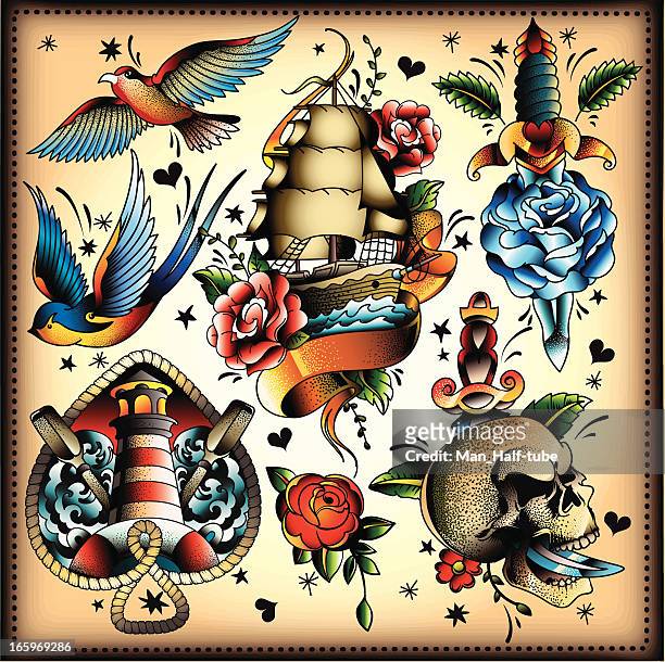 ilustraciones, imágenes clip art, dibujos animados e iconos de stock de tatuaje de - tattoo