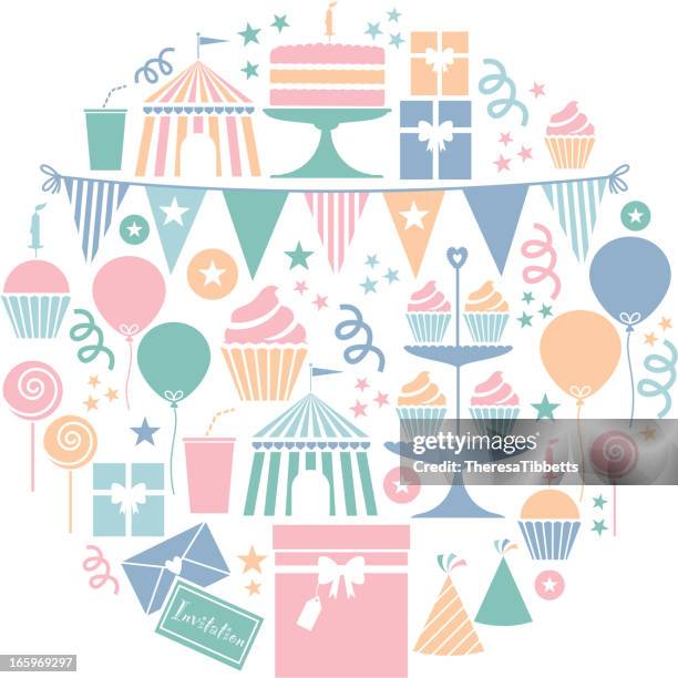 party icon set - birthday flag stock illustrations