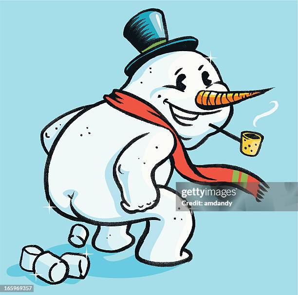 illustrazioni stock, clip art, cartoni animati e icone di tendenza di pupazzo di neve, rendendo marshmallow porta per trattamenti - wit