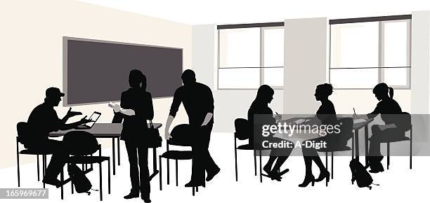 class work vector silhouette - high school student computer stock illustrations