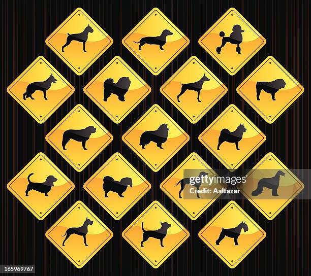 ilustraciones, imágenes clip art, dibujos animados e iconos de stock de amarillo señalizaciones de perros - basset hound