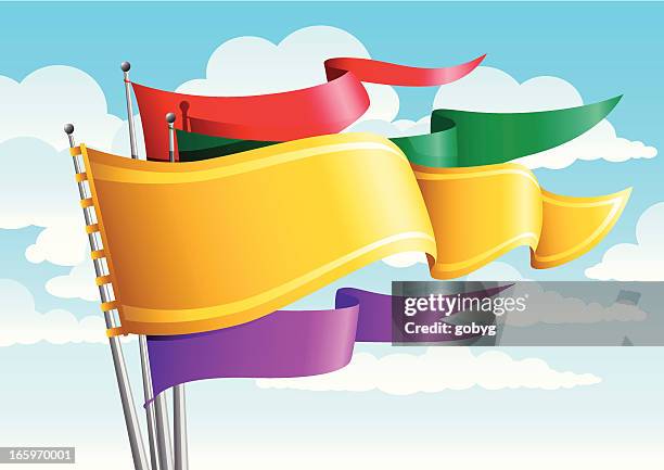 colorful old style flags - triangle flag stock illustrations