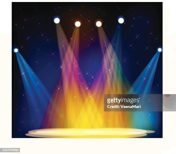 illustration of multicolored stage lights on an empty stage - stage light 幅插畫檔、美工圖案、卡通及圖標