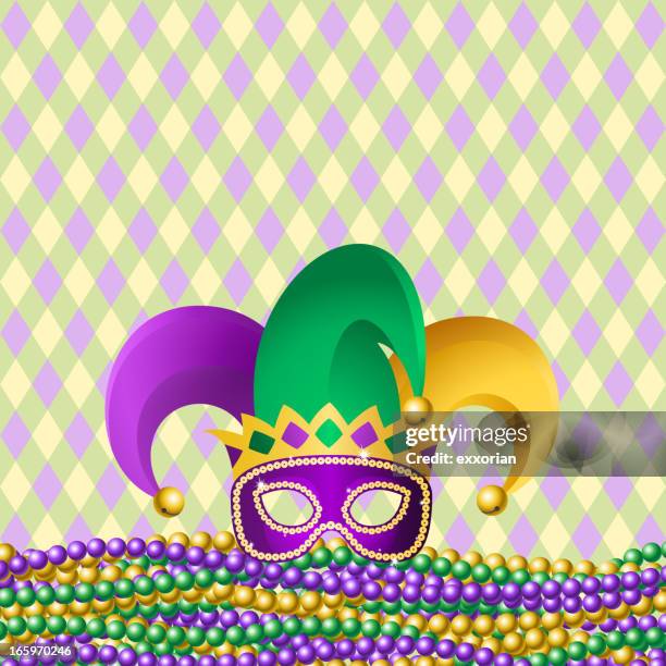 jester hat & beads - fiesta background stock illustrations