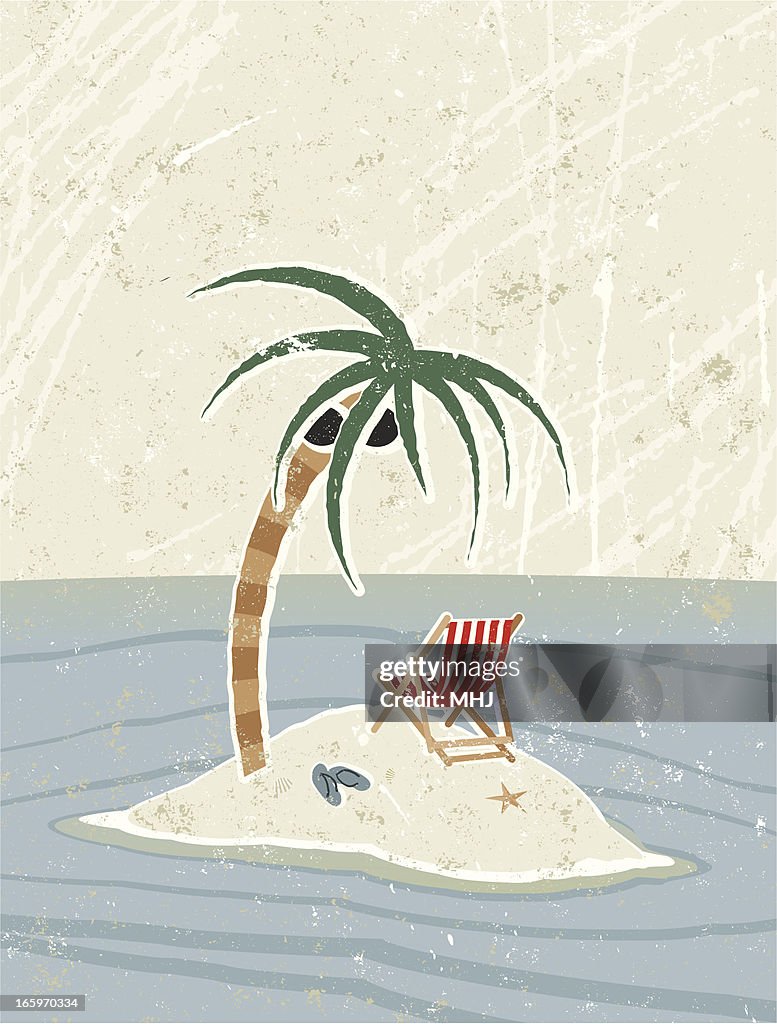 Deck Chair and Palm Tree on a Desert island