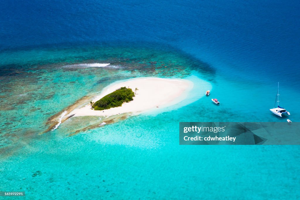 Aerial shot of Sandy Spit in British Virgin Islands