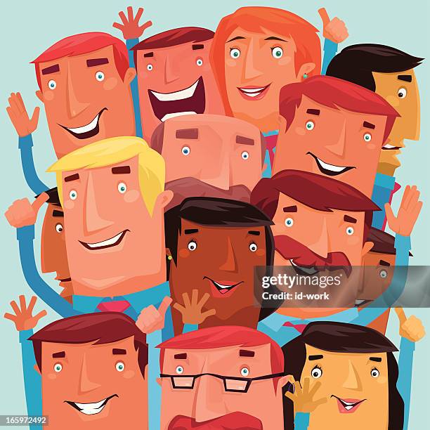 men cheering - thumbs up group stock illustrations