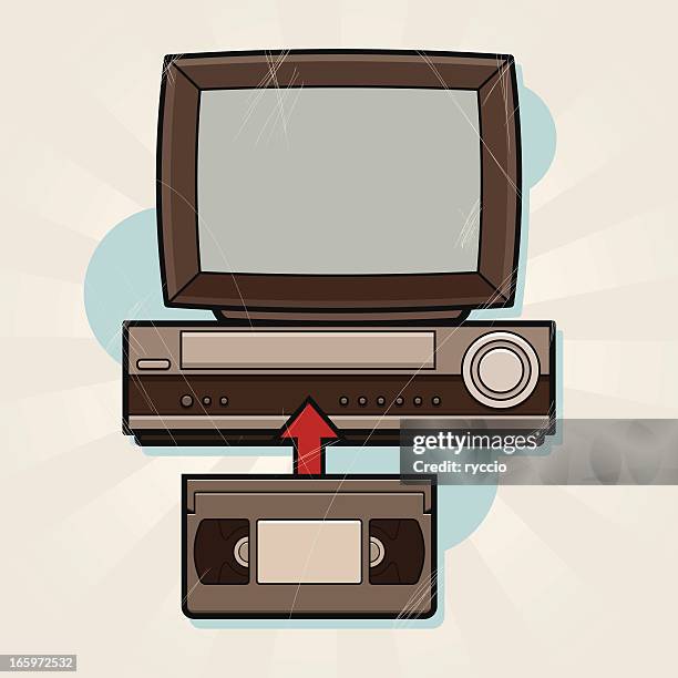 retro tv set with vhs - vhs stock illustrations