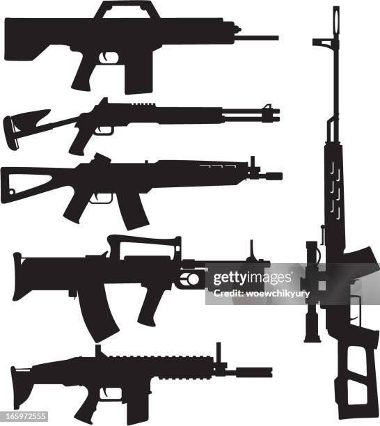 ilustraciones, imágenes clip art, dibujos animados e iconos de stock de arma silueta vector - airsoft