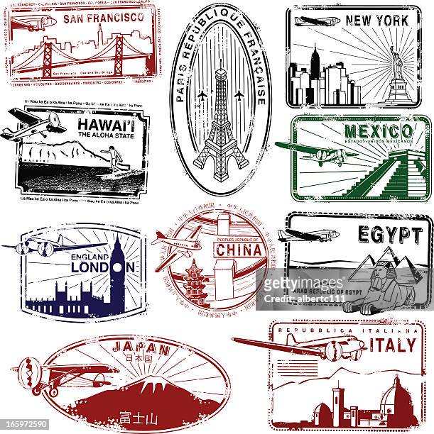 ihre vintage koffer voller - passport illustration stock-grafiken, -clipart, -cartoons und -symbole