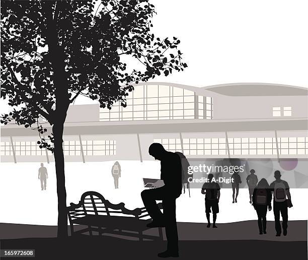 cramming vector silhouette - high school backpack stock illustrations