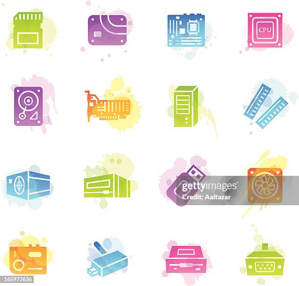 stains icons - computer parts - power supply box stock illustrations