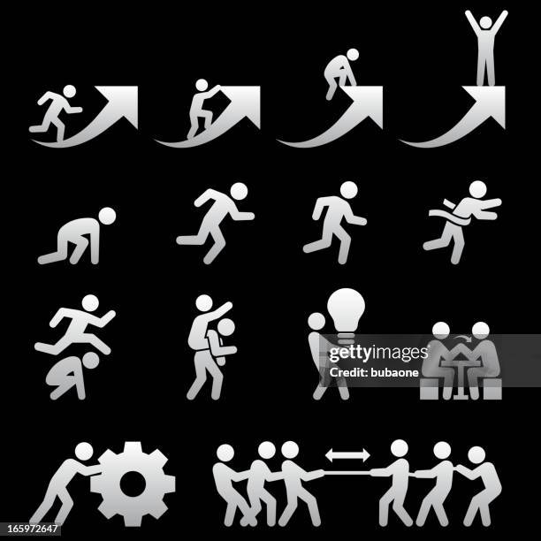 business challenges teamwork and achievement black & white icon set - arm wrestling stock illustrations