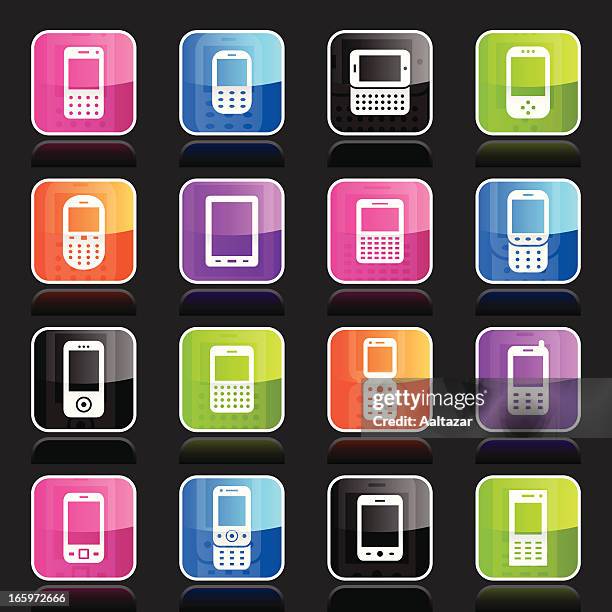 ilustraciones, imágenes clip art, dibujos animados e iconos de stock de ubergloss iconos de dispositivos móviles - teléfono antiguo