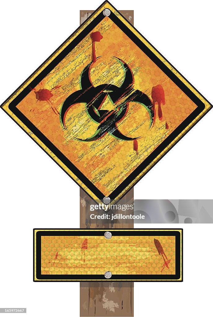 Biohazard Sign on Wood Post | Grunge