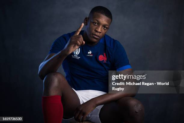 Cameron Woki of France poses for a portrait during the France Rugby World Cup 2023 Squad photocall on September 02, 2023 in Paris, France.