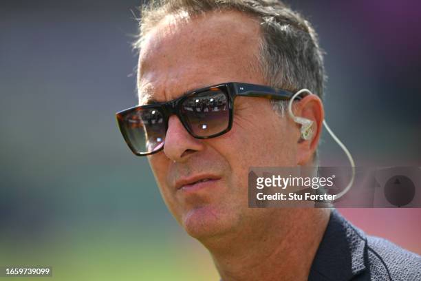 Former Cricket player and media pundit Michael Vaughan pictured during the 3rd Vitality T20I between England and New Zealand at Edgbaston on...