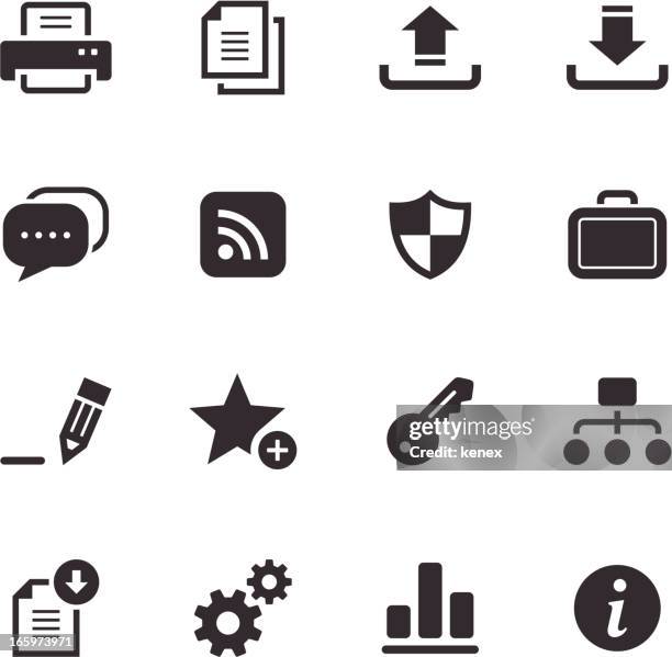 internet and web monochromatic icons - printer security stock illustrations