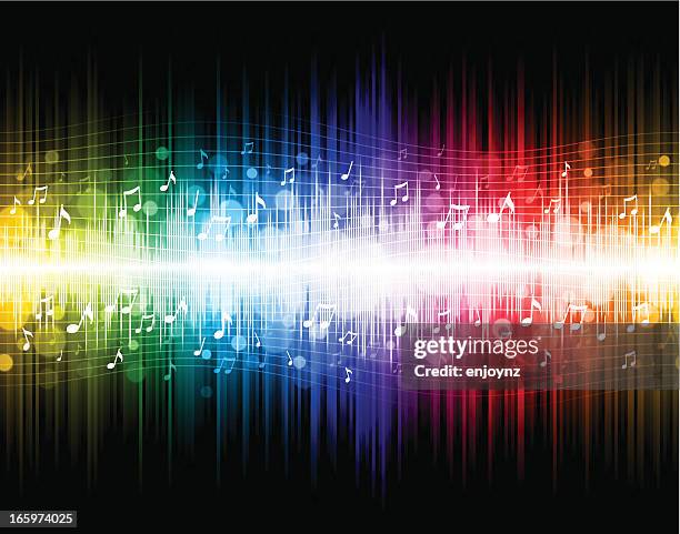ilustraciones, imágenes clip art, dibujos animados e iconos de stock de sin costuras fondo de música arco iris - notas-musicales