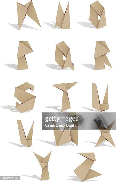 stockillustraties, clipart, cartoons en iconen met origami alphabet 2 - letter m